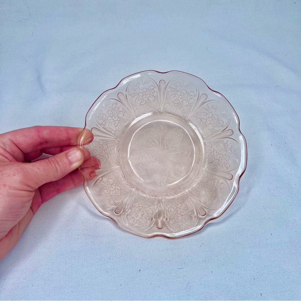 Vintage Jeannette Glass Pink Depression Glass Saucers Cherry Blossom